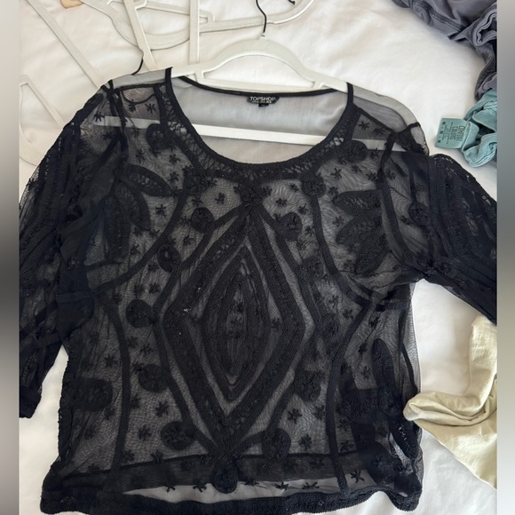 Topshop Sheer Embroidered Top - Picture 1 of 4